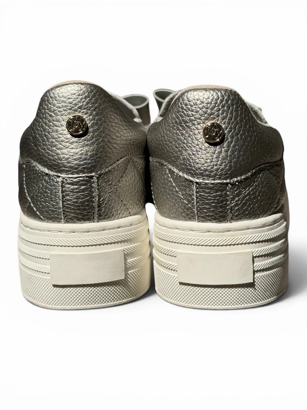 Joy Luxe Genuine Leather Bow Platform Sneakers Orthotic Slip On Pewter 7.5W
